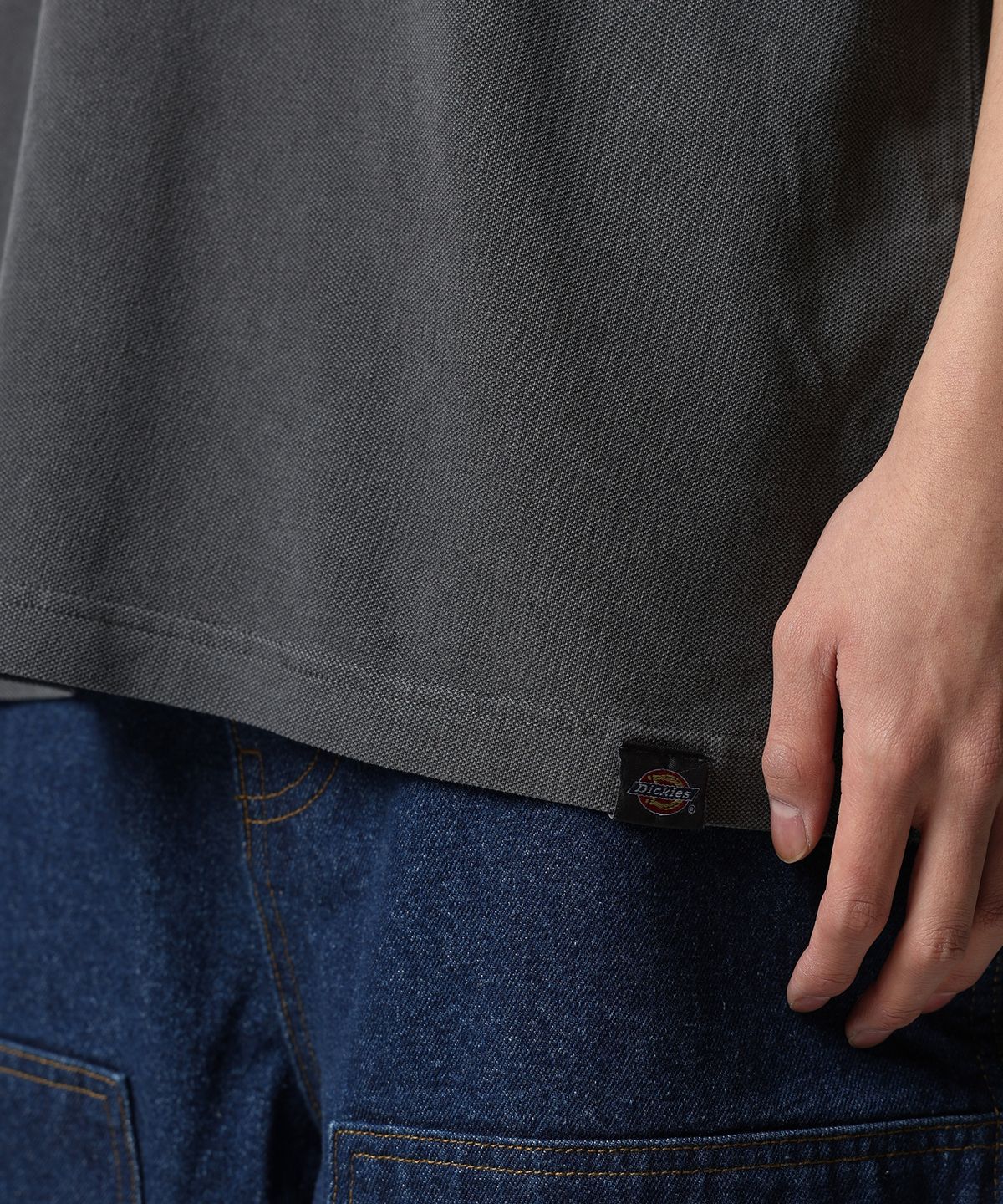 디키즈(DICKIES) 가먼트 다이드 피케 셔츠 Charcoal