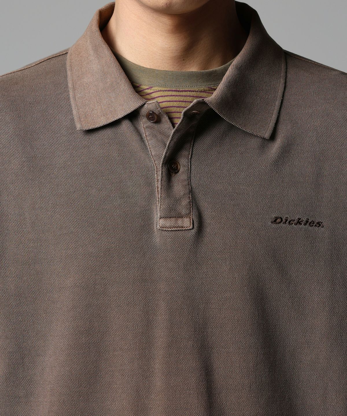디키즈(DICKIES) 가먼트 다이드 피케 셔츠 Brown
