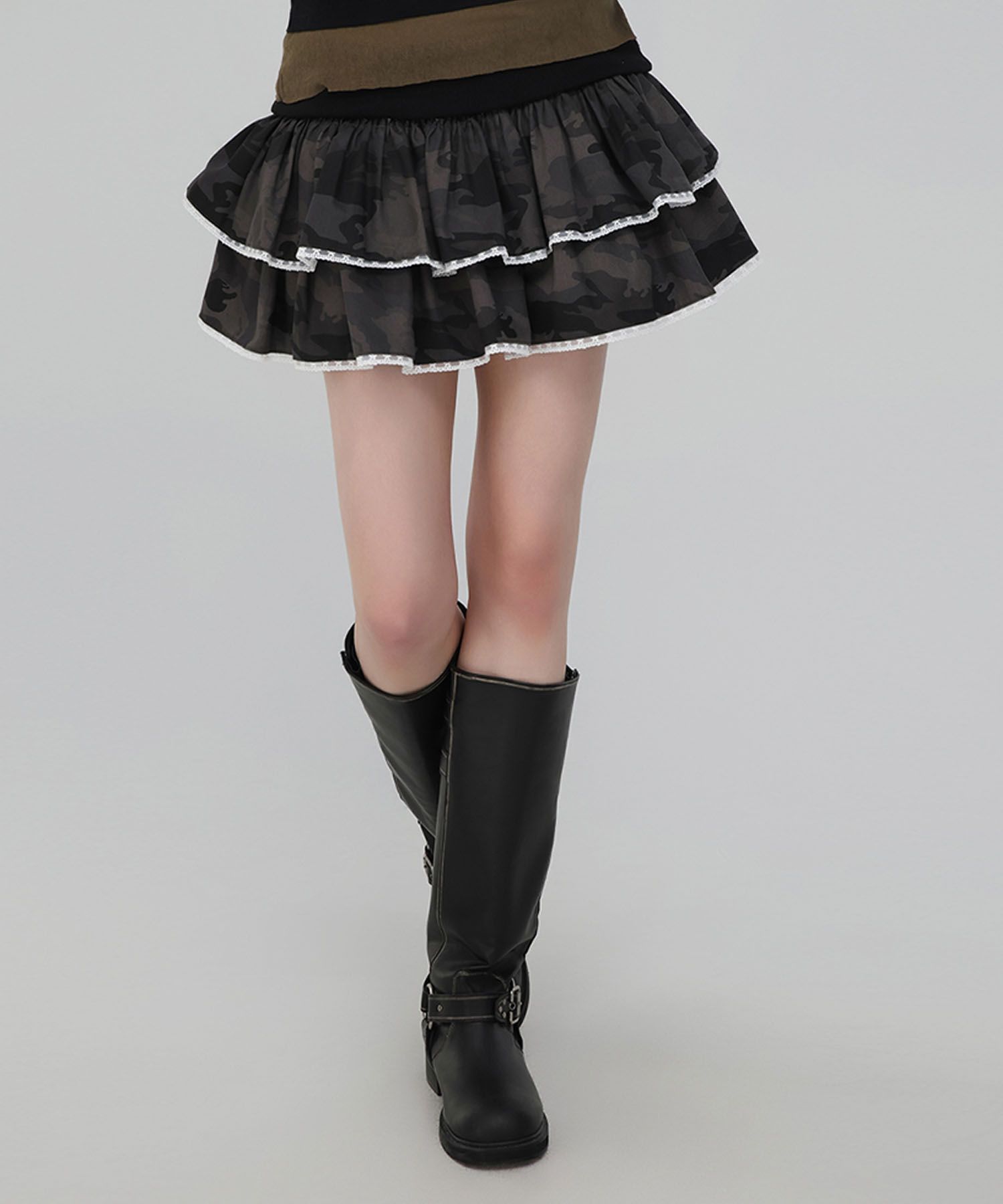 MUSINSA公式 | CHICKS Camo Cancan Mini Skirt Charcoal