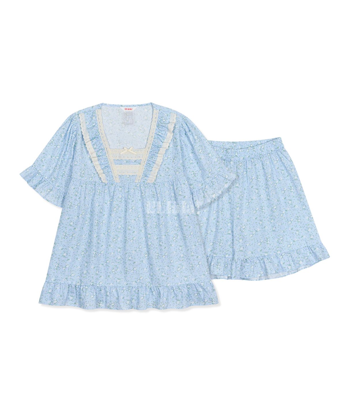 울랄라파자마(ULLALA PAJAMAS) 플루트 반팔 투피스 스카이 (40수)