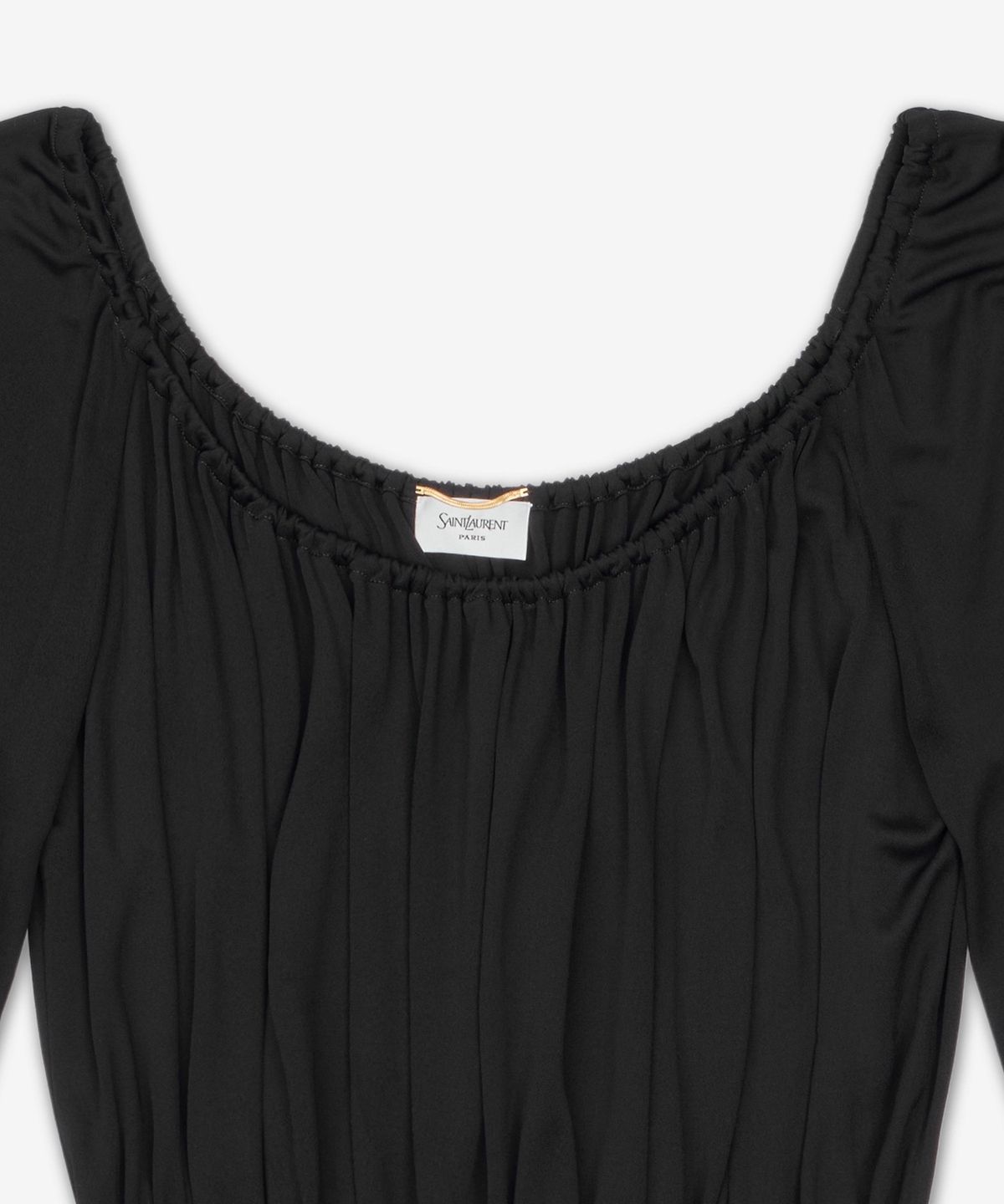 생로랑(SAINT LAURENT) 러플 디테일 미니 원피스 - 블랙 / 820924Y6H331000