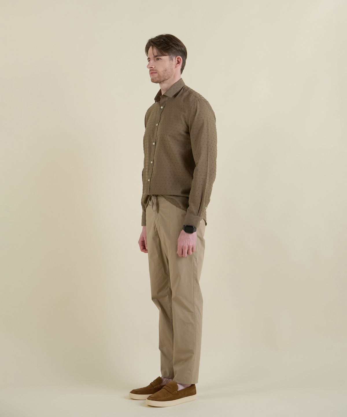 빠니깔레(PANICALE) 브라운 패턴 자수 스트라이프 셔츠