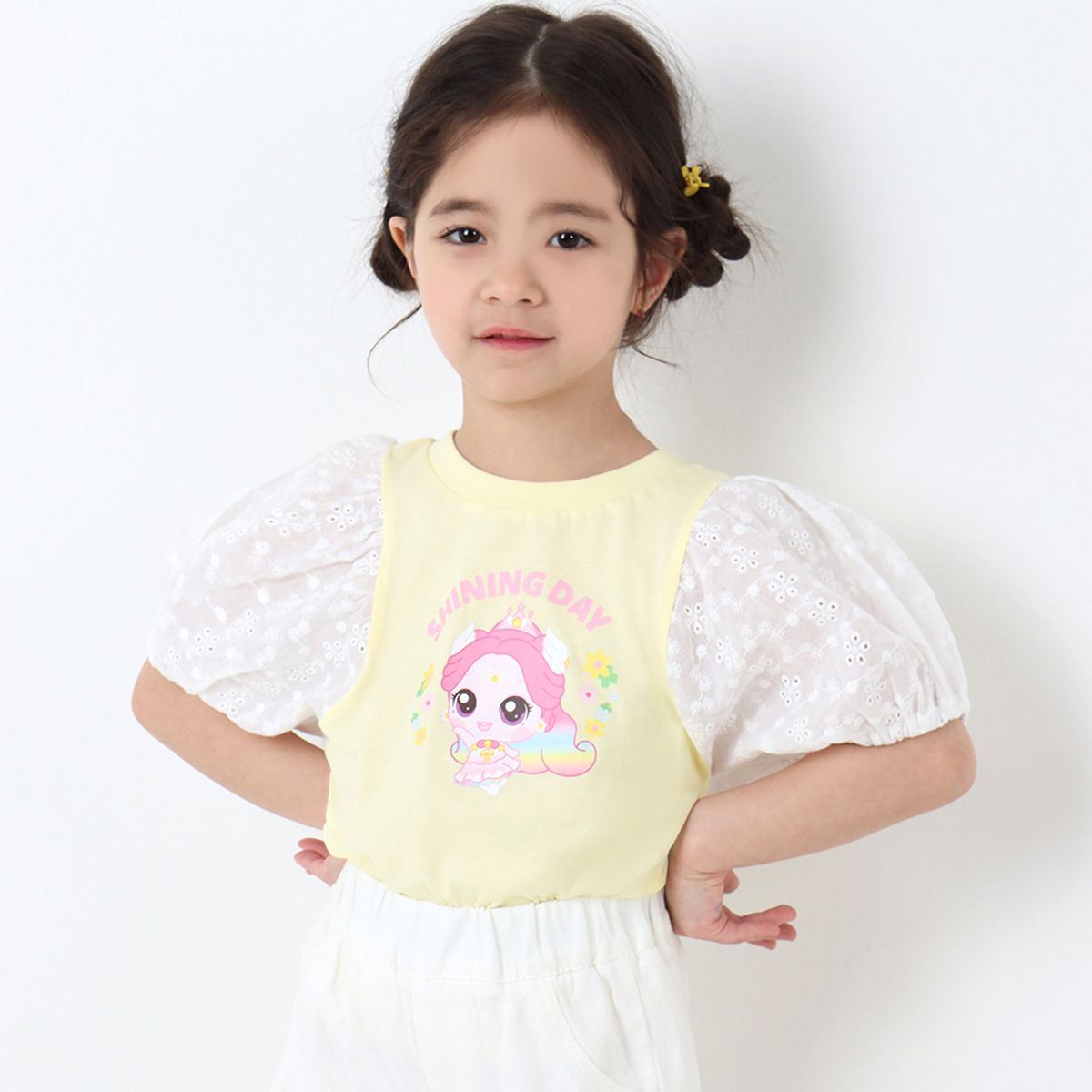 프리미에팜(PREMIERFAM) 캐치 티니핑 여아용 오로라핑 퍼프 5부 티셔츠 YE