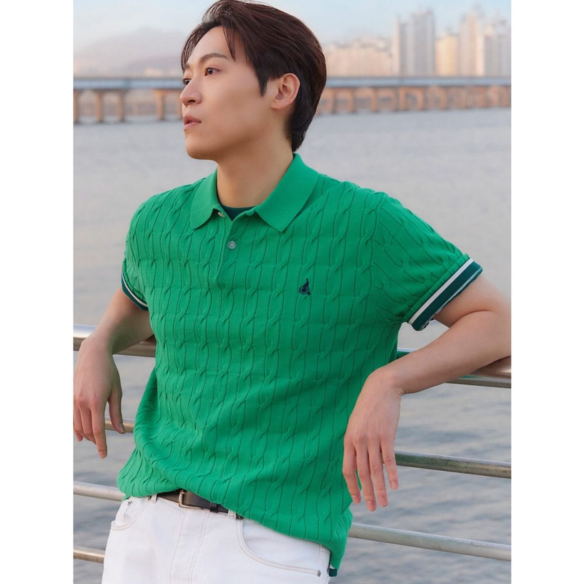 빈폴 멘(BEANPOLE MEN) [빈폴솔솔니트] 케이블 칼라넥 니트  애플 그린