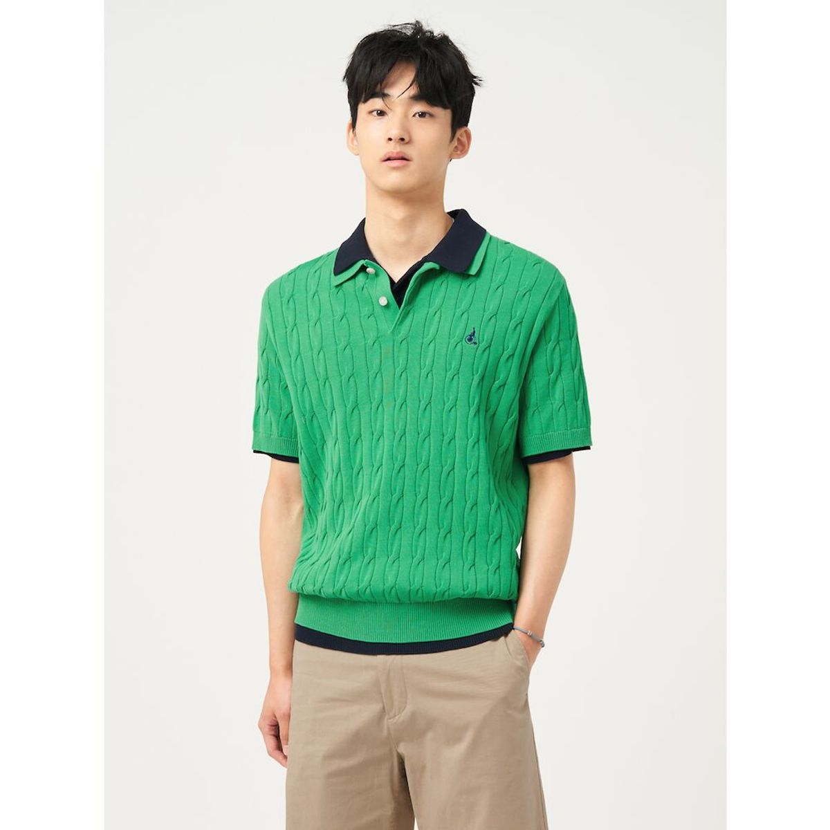 빈폴 멘(BEANPOLE MEN) [빈폴솔솔니트] 케이블 칼라넥 니트  애플 그린