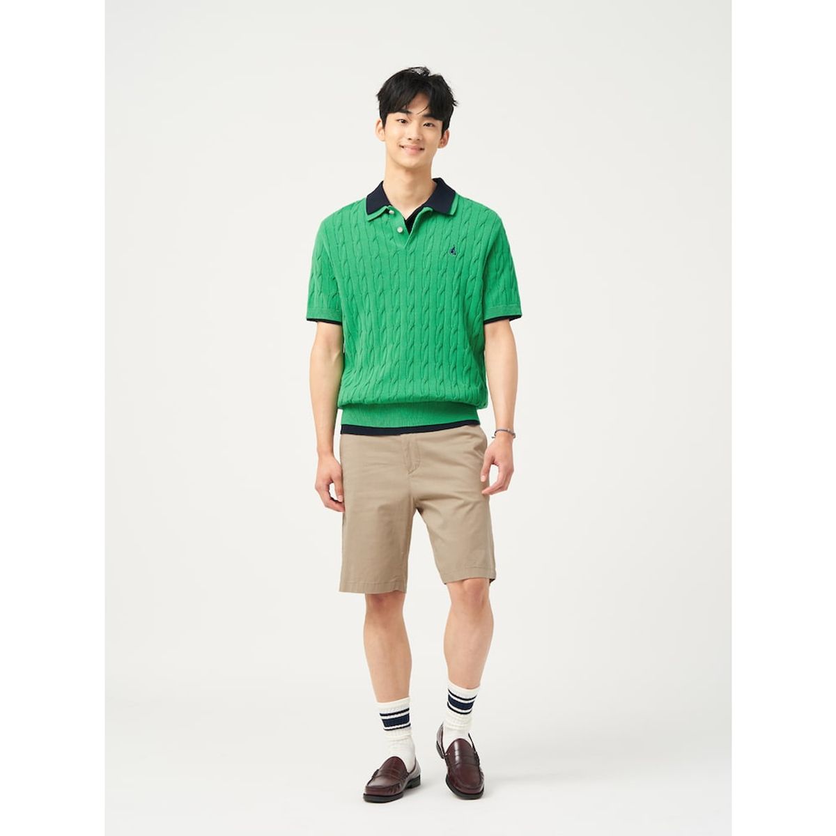 빈폴 멘(BEANPOLE MEN) [빈폴솔솔니트] 케이블 칼라넥 니트  애플 그린