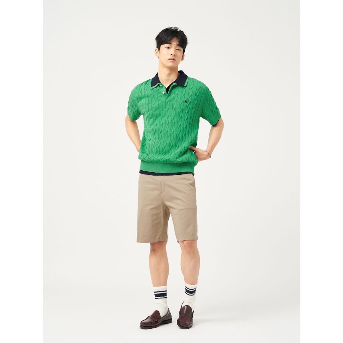 빈폴 멘(BEANPOLE MEN) [빈폴솔솔니트] 케이블 칼라넥 니트  애플 그린