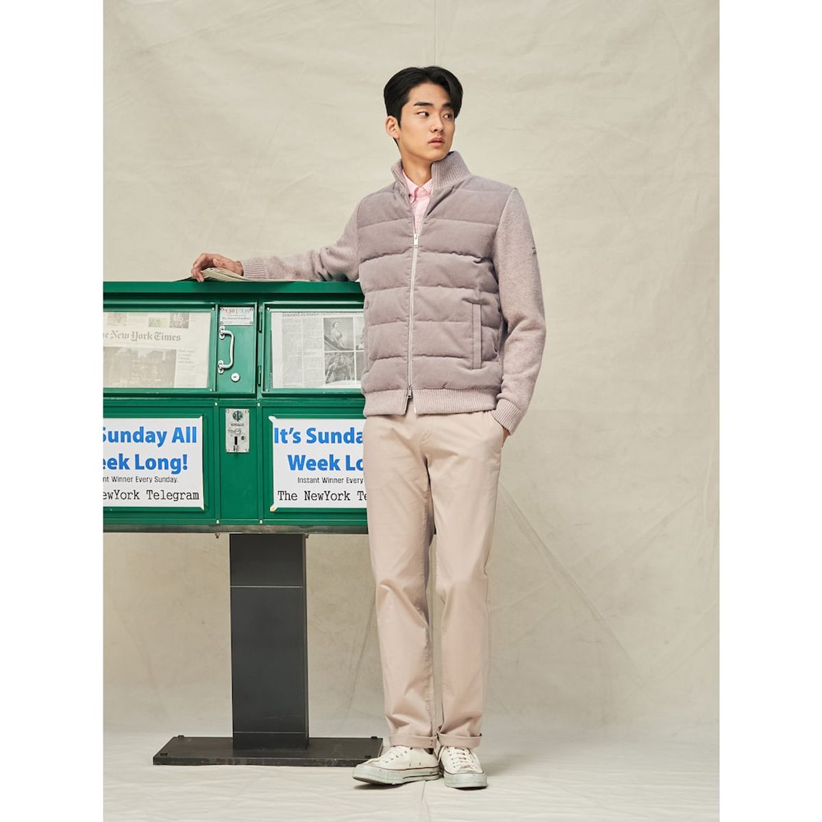 빈폴 멘(BEANPOLE MEN) 코듀로이 믹스 라이트다운 카디건  베이지 (BC515AC63A)