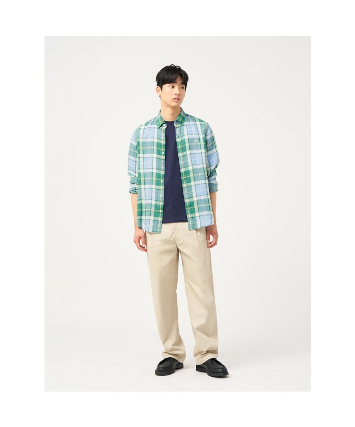 빈폴 멘(BEANPOLE MEN) 리넨 체크 셔츠  그린 (BC5364C25M)
