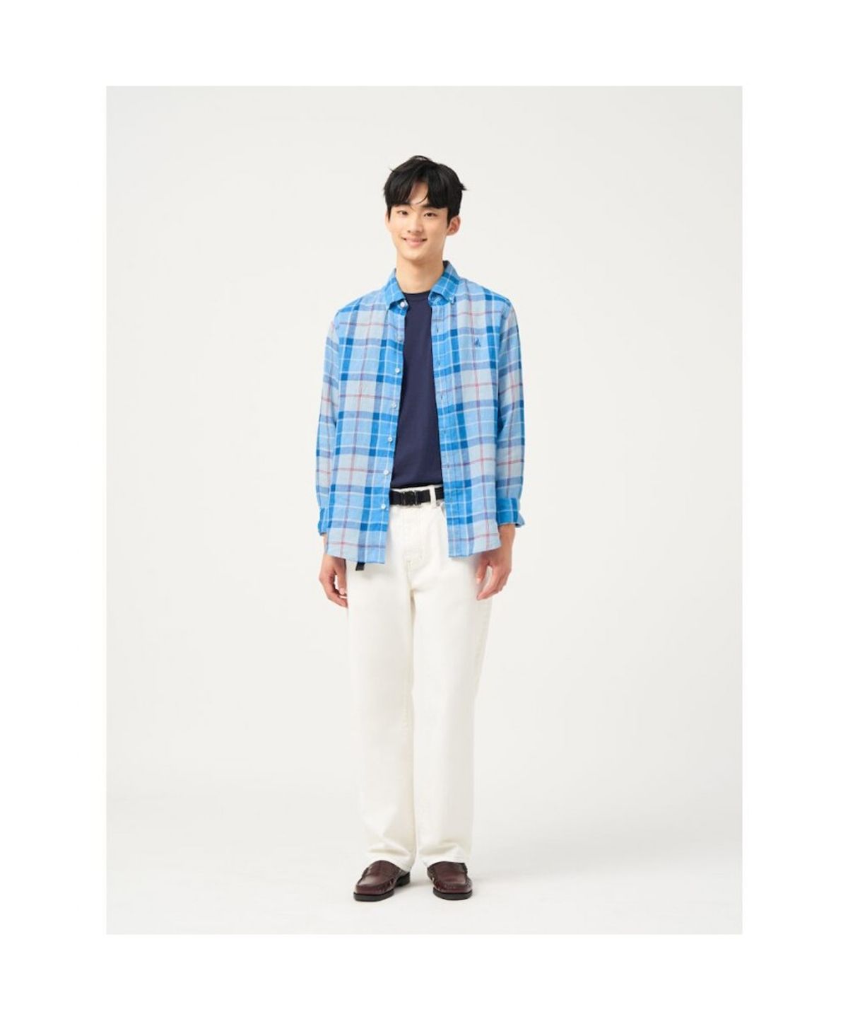 빈폴 멘(BEANPOLE MEN) 리넨 체크 셔츠  블루 (BC5364C25P)