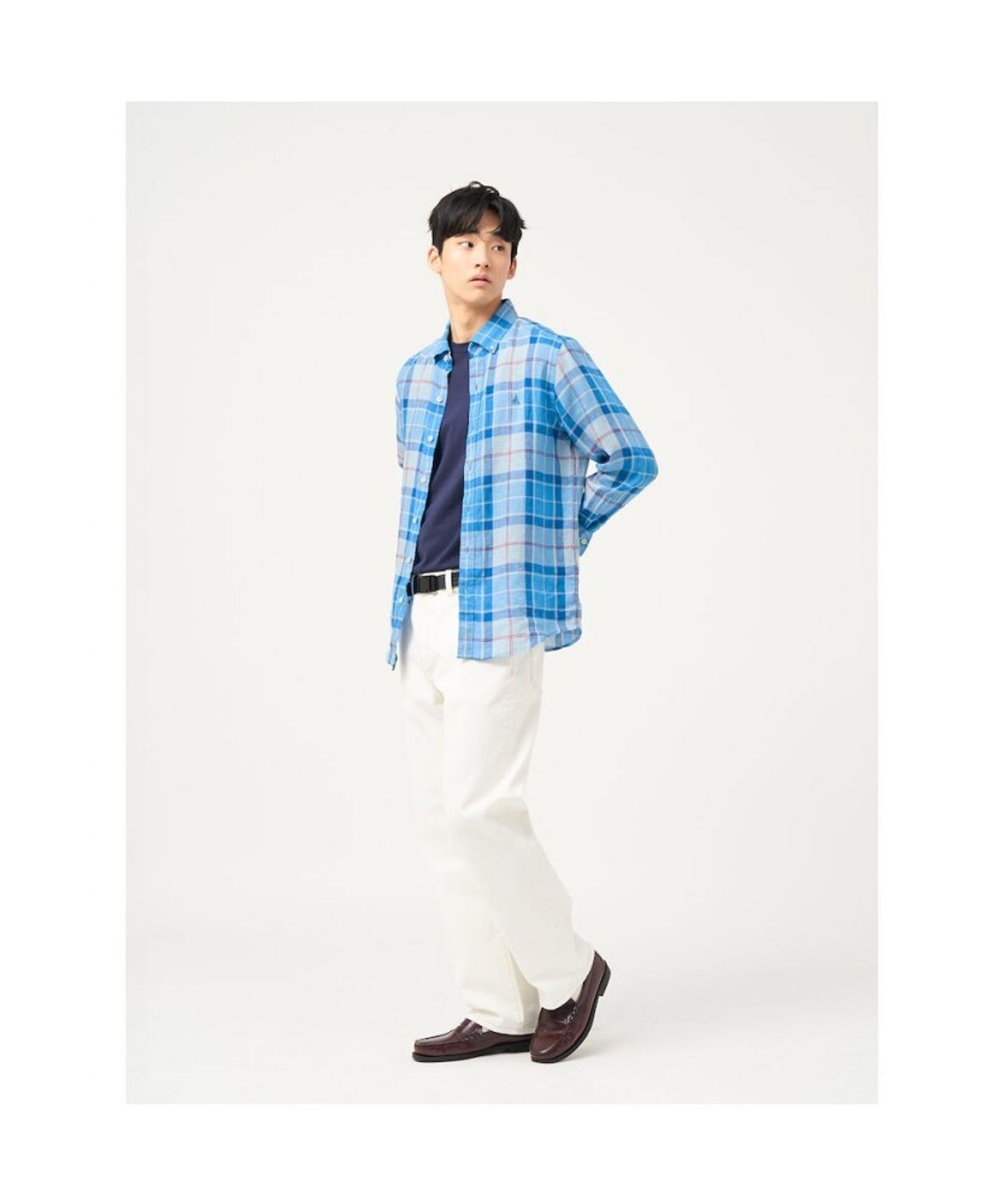 빈폴 멘(BEANPOLE MEN) 리넨 체크 셔츠  블루 (BC5364C25P)