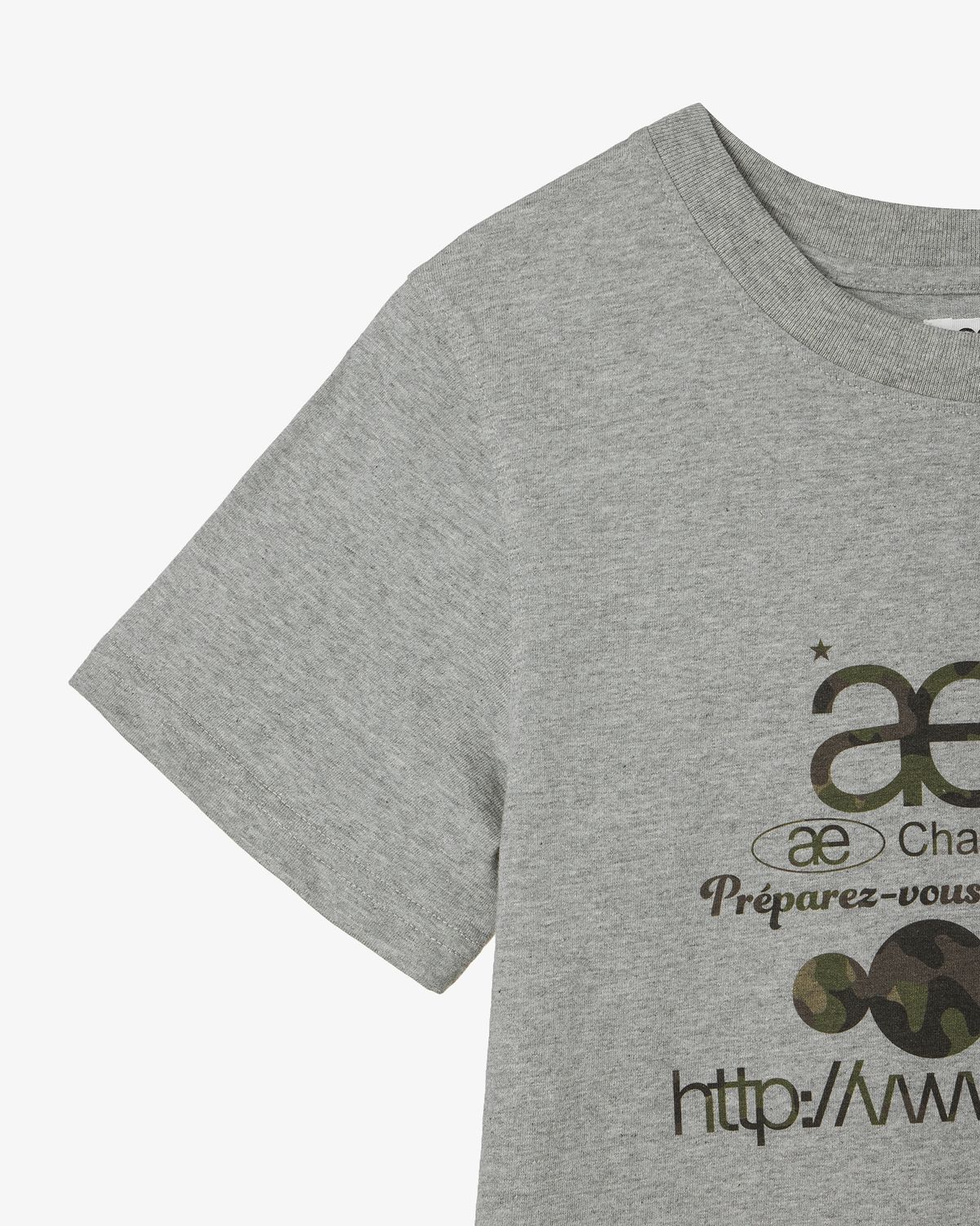 에이이에이이(AEAE) WEB LOGO CROP T-SHIRTS [MELANGE GREY/CAMO]