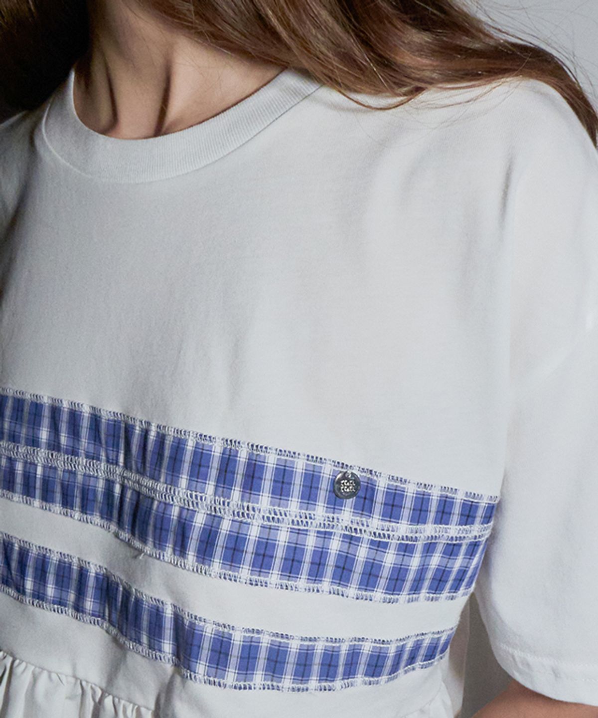 론론(RONRON) PATCHWORK RUFFLE SHORT SLEEVE T SHIRT WHITE