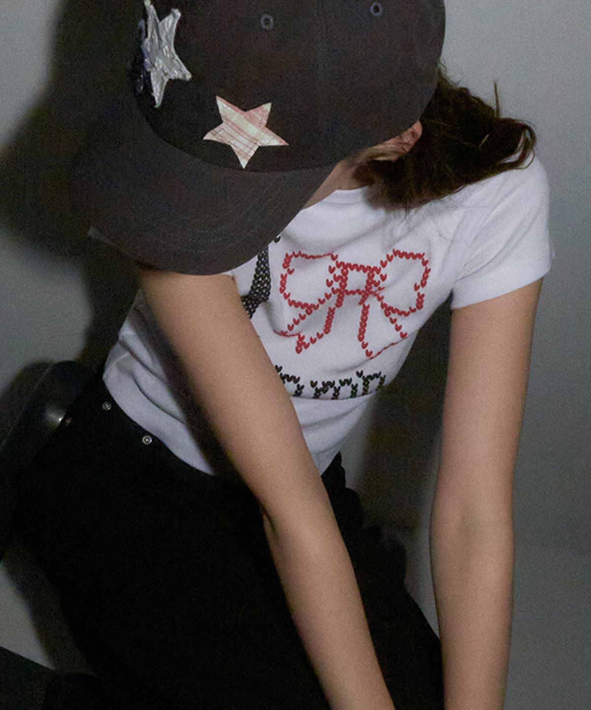 론론(RONRON) I RIBBON SLIM CROP T SHIRTS WHITE
