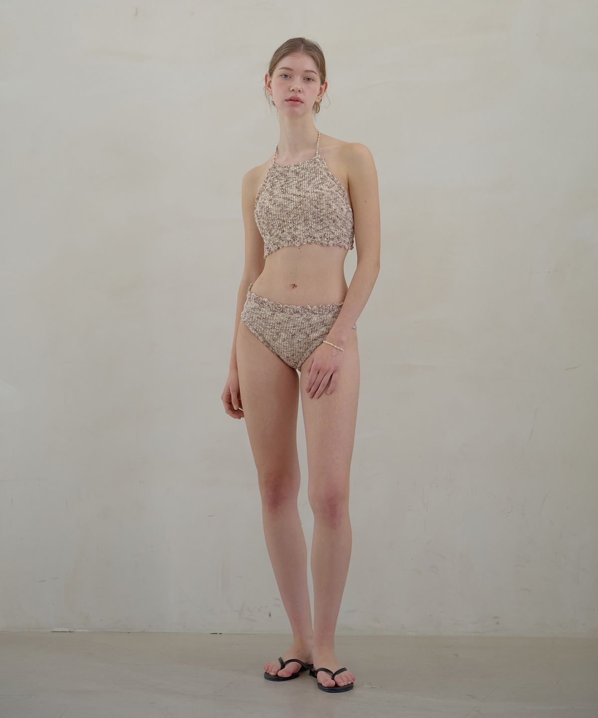 아템포(ATEMPO) KNIT HALTER BIKINI SET_sand brown