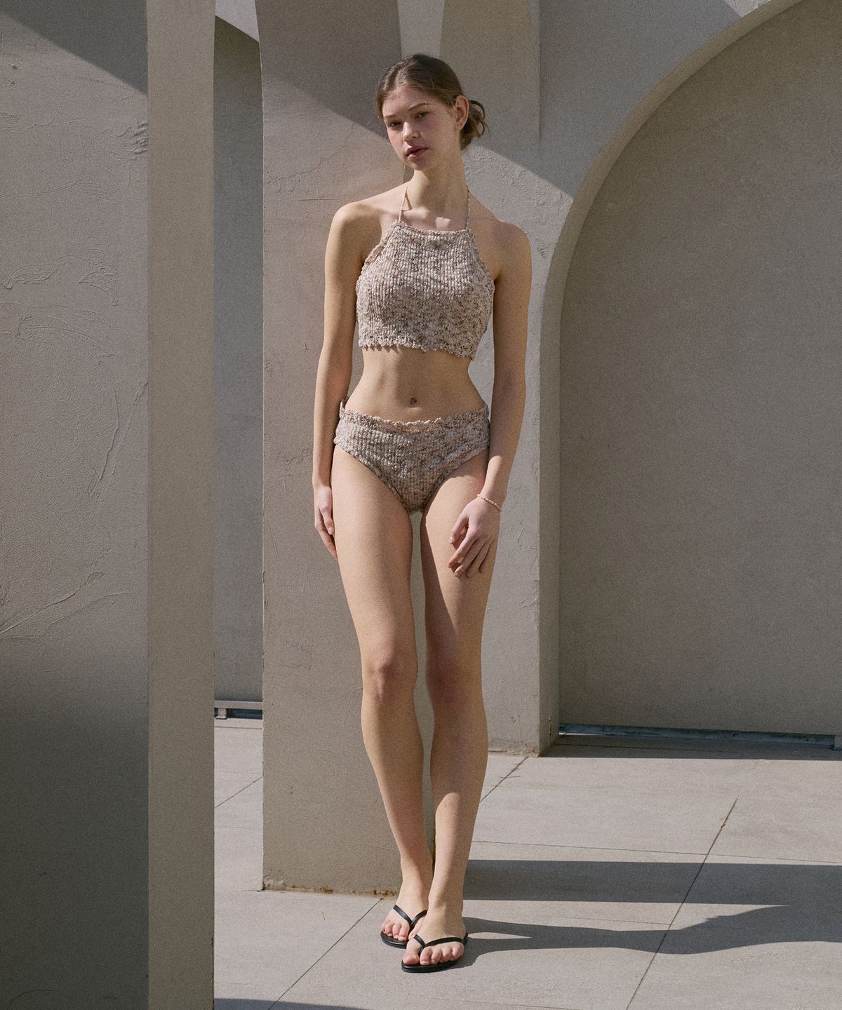 아템포(ATEMPO) KNIT HALTER BIKINI SET_sand brown