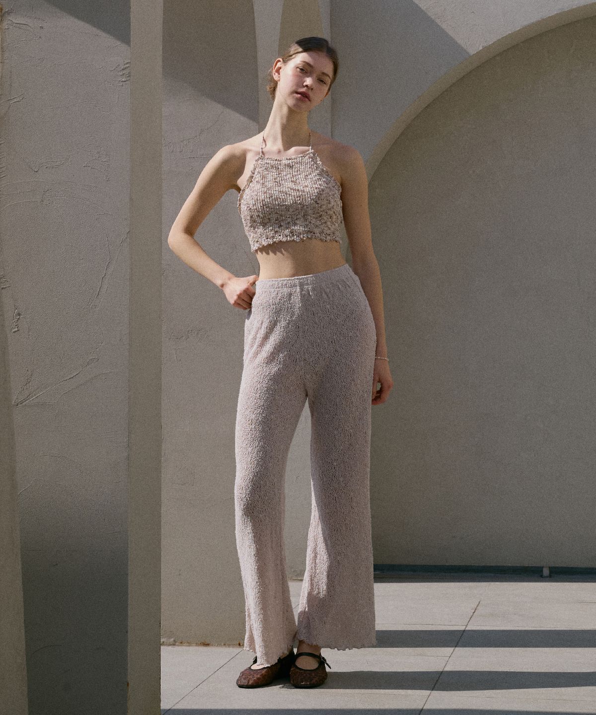 아템포(ATEMPO) KNIT HALTER BIKINI SET_sand brown
