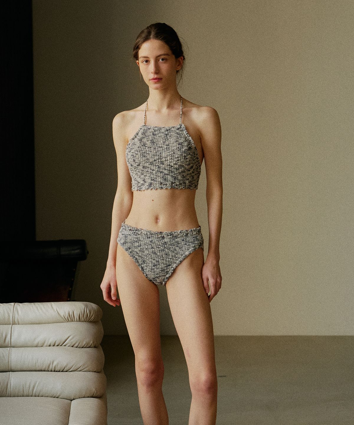 아템포(ATEMPO) KNIT HALTER BIKINI SET_sand navy