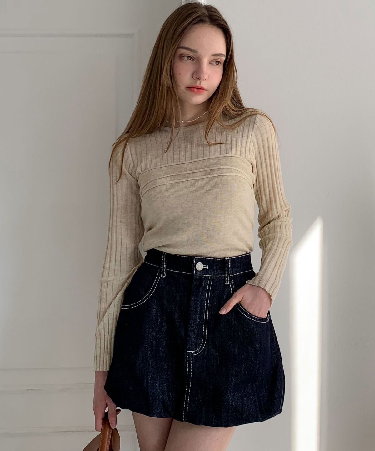 바스카라(VASCARA) Tube Top+Long Sleeve Knitwear Set (4colors)