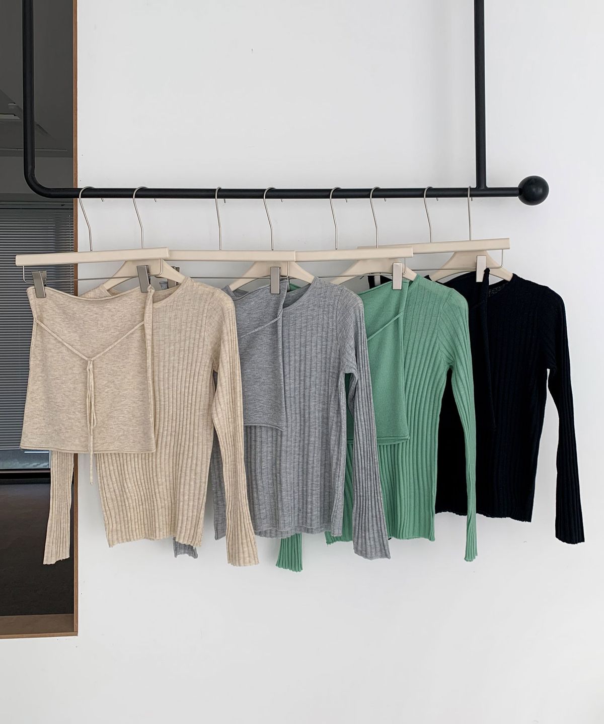 바스카라(VASCARA) Tube Top+Long Sleeve Knitwear Set (4colors)