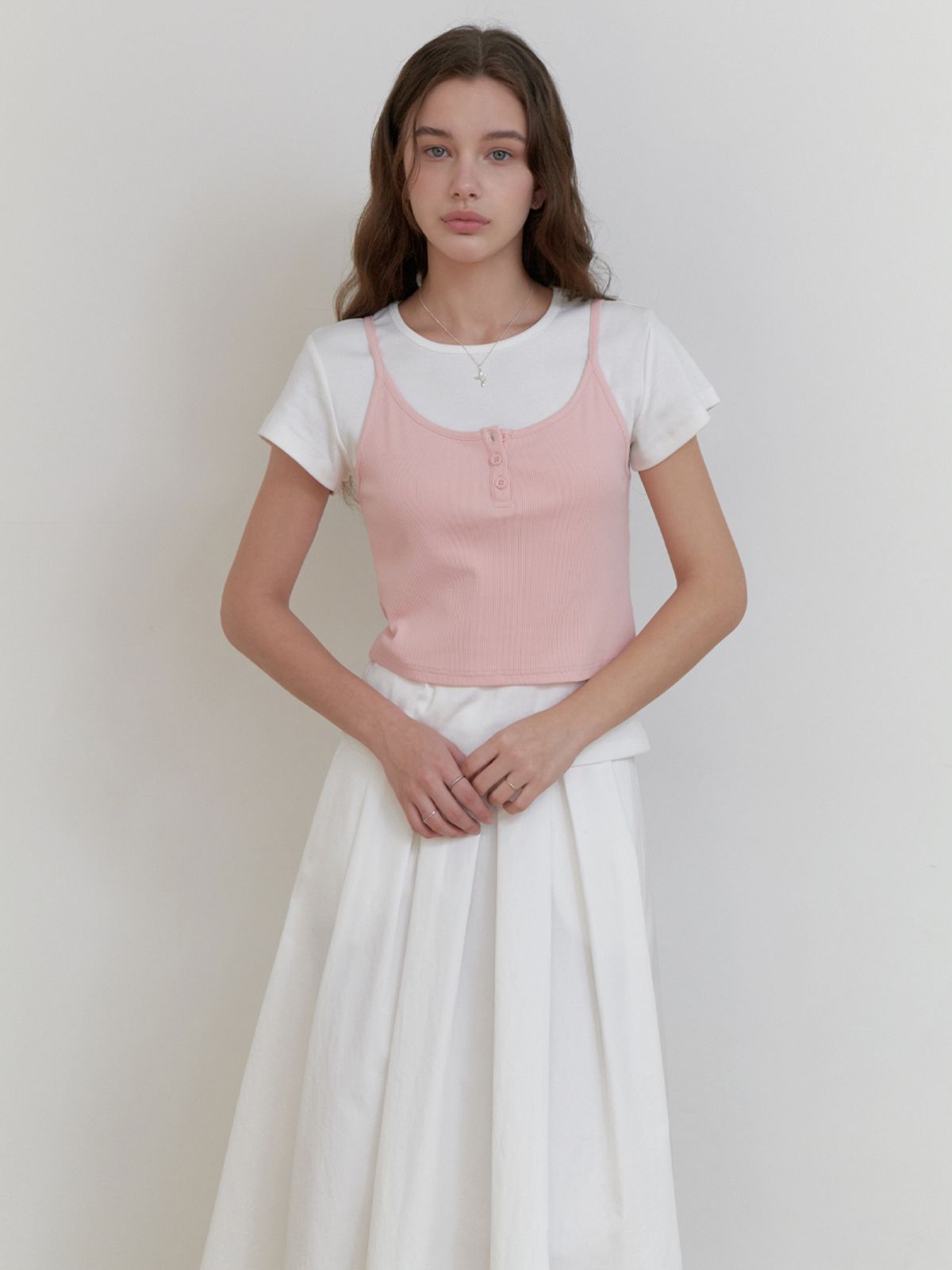 리엘(RE L) Soda button sleeveless (pink)