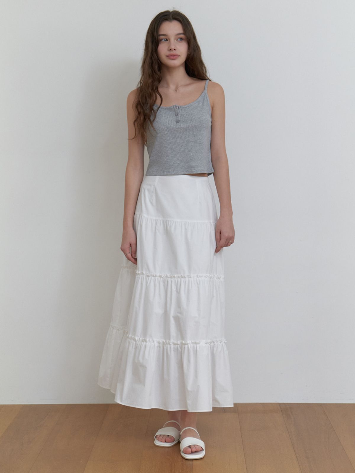 리엘(RE L) Soda button sleeveless (melange gray)