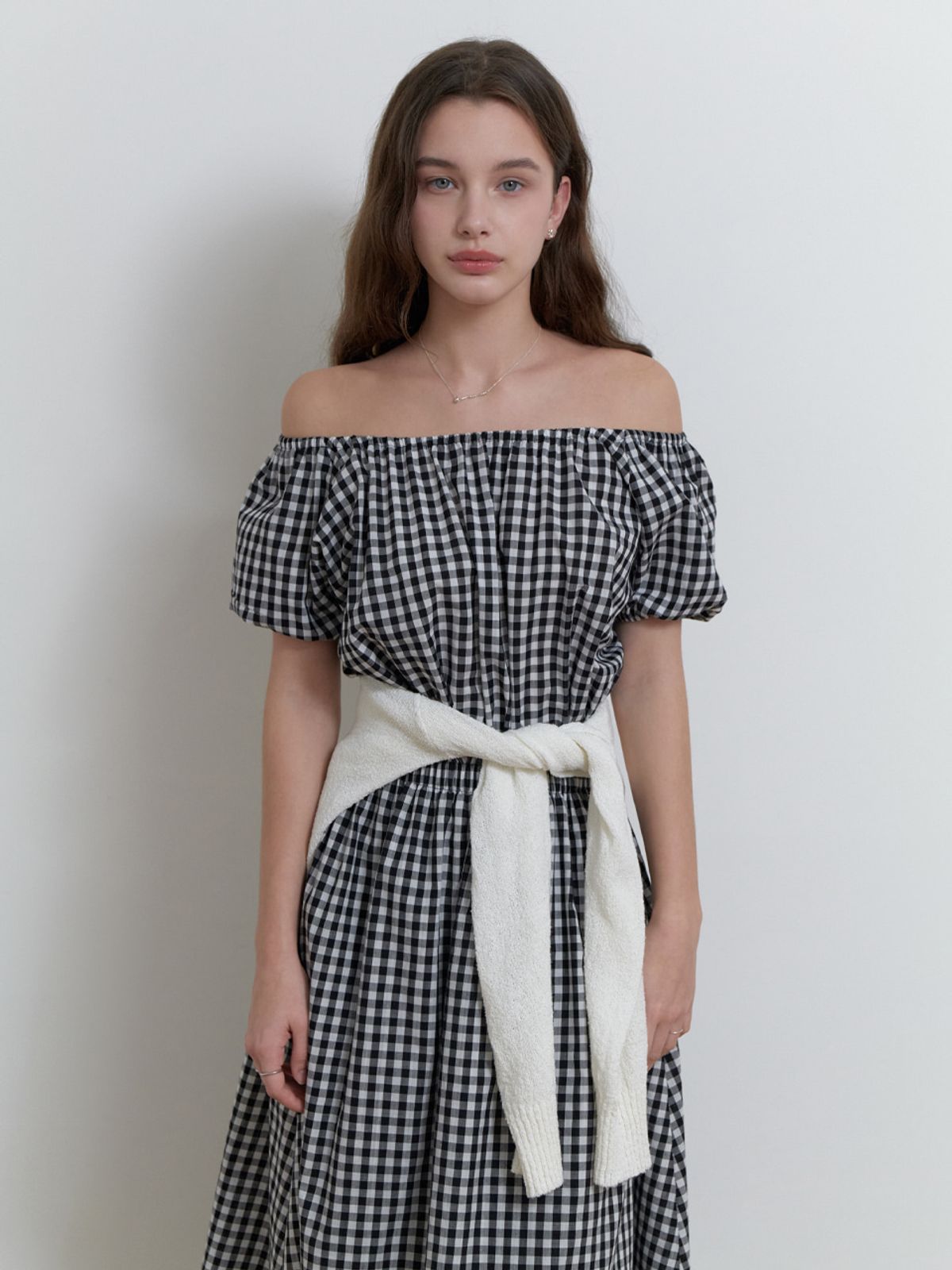 리엘(RE L) Pluie shirring dress (black check)