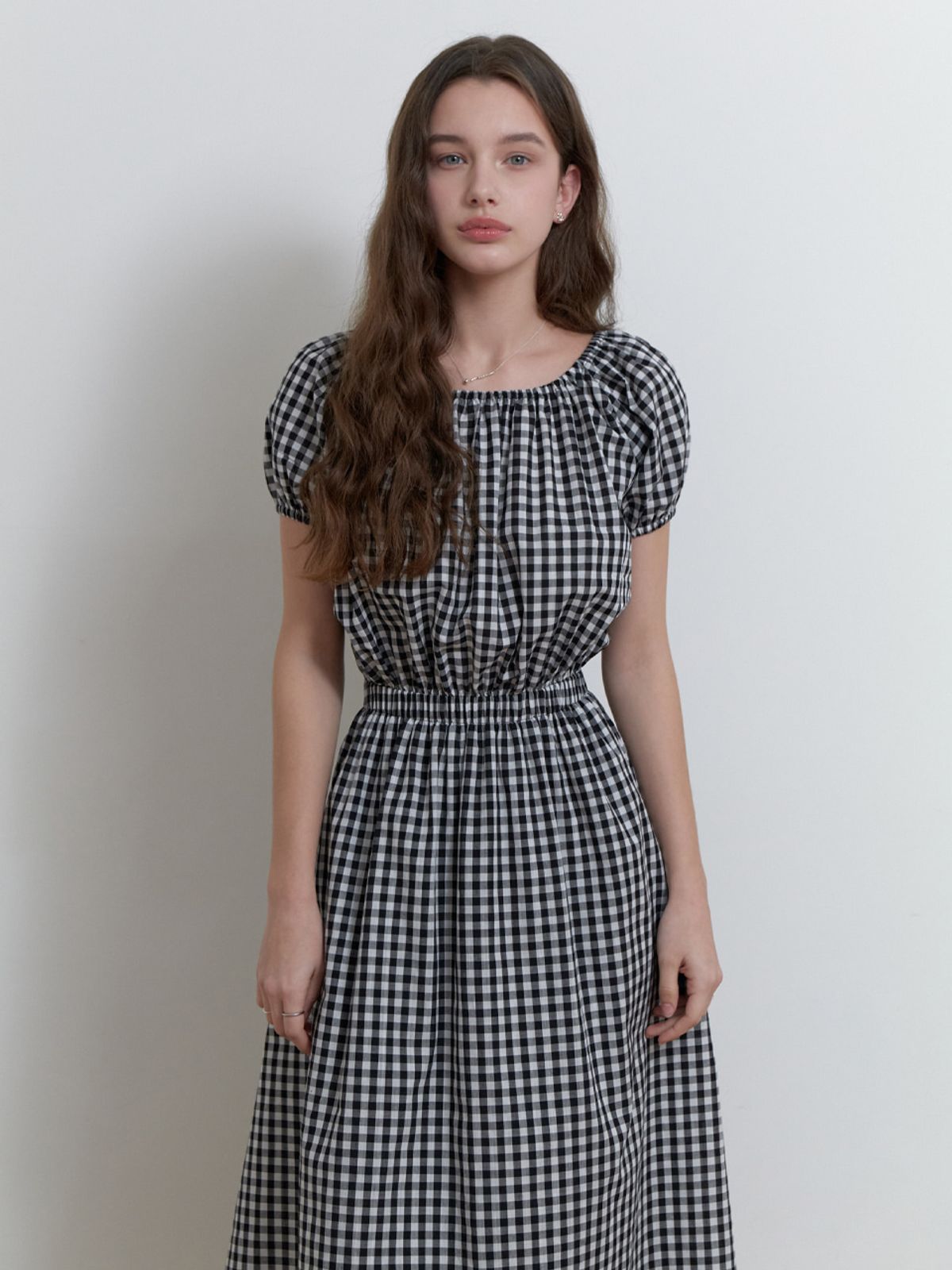 리엘(RE L) Pluie shirring dress (black check)