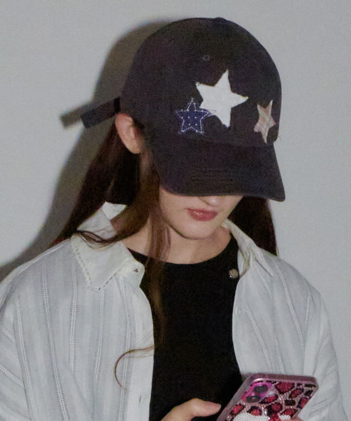 론론(RONRON) STAR PATCH MIXED APPLIQUE BALL CAP CHARCOAL