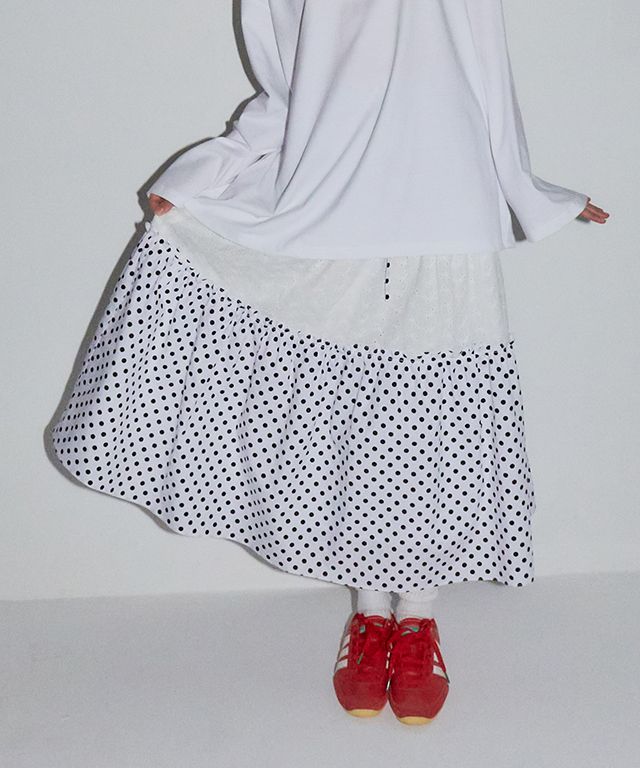 25SS新作【RONRON】DOT LACE MIX PATCH CANCAN LONG SKIRT★2色 MUSINSA | RONRON DOT LACE MIX PATCH CANCAN LONG SKIRT WHITE