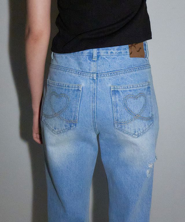 ★2025SS新作★RONRON★DAMAGE BOOTSCUT DENIM PANTS MUSINSA | RONRON DAMAGE BOOTSCUT DENIM PANTS LIGHT BLUE