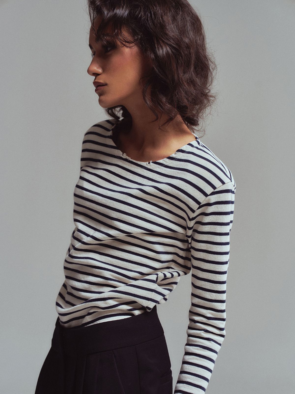 에르에르(ERER) Striped vintage washing long sleeve Navy