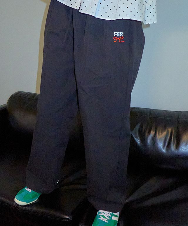 ★2025SS新作★RONRON★POINT EMBROIDERED NYLON PANTS MUSINSA | RONRON POINT EMBROIDERED BANDING PANTS BLACK