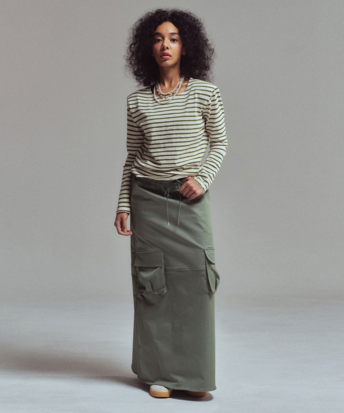 에르에르(ERER) Striped vintage washing long sleeve Khaki