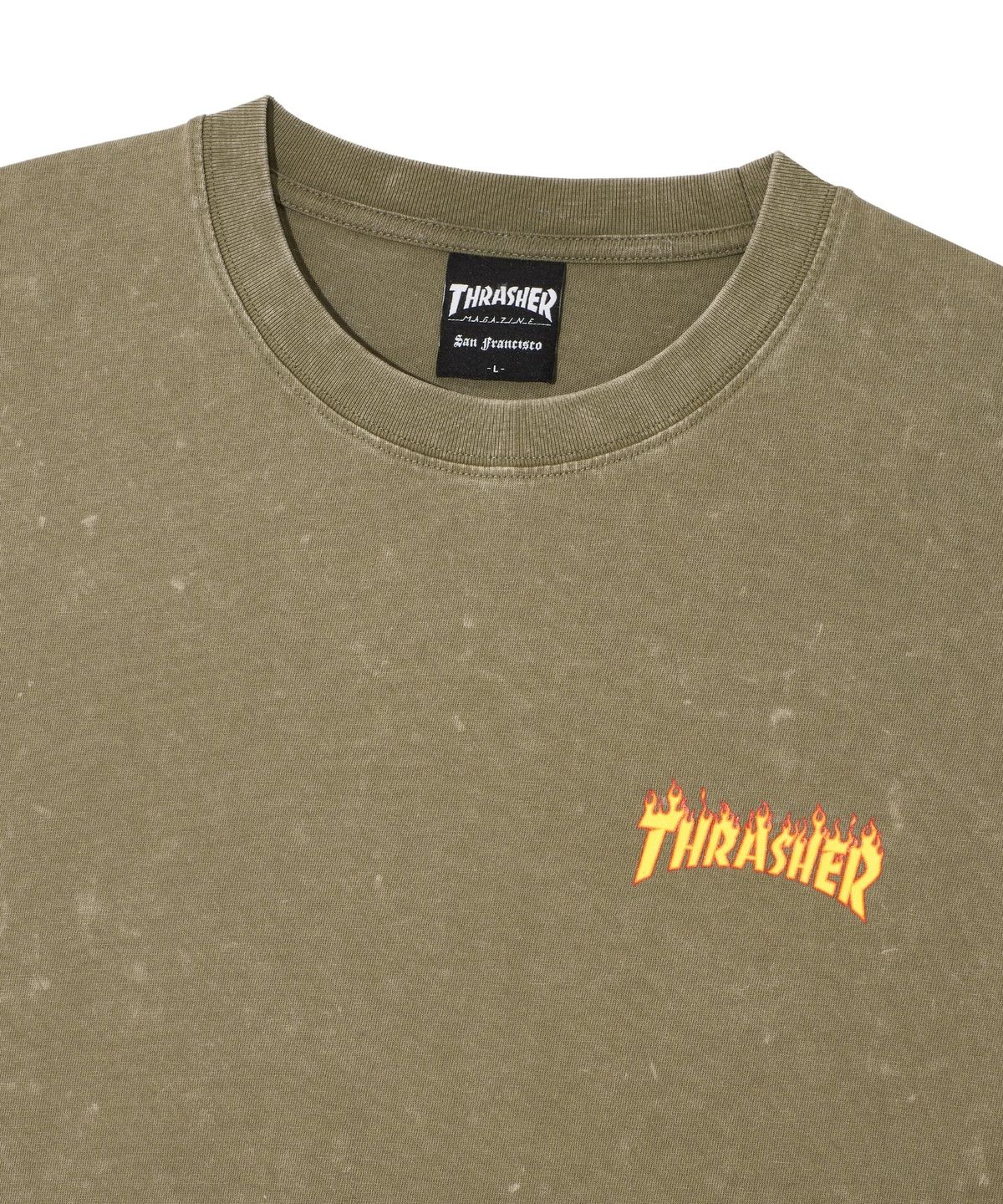 트레셔(THRASHER) 스몰 플레임 코멧워싱 반팔 티셔츠 카키