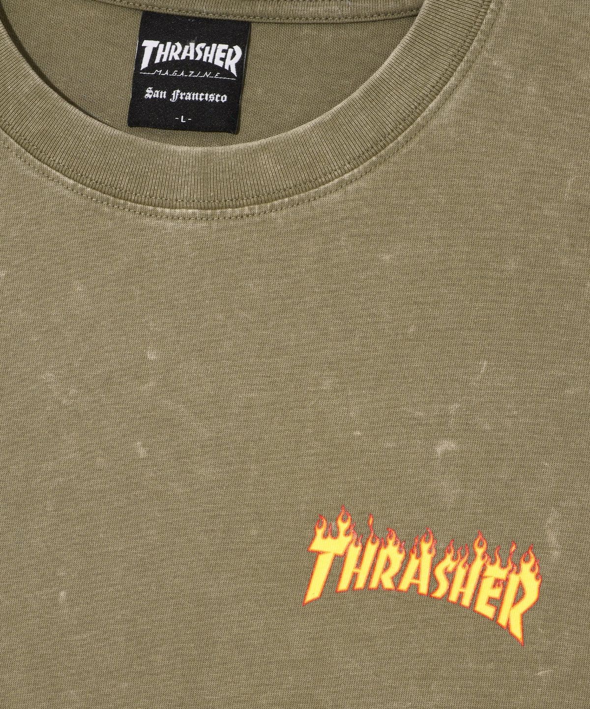 트레셔(THRASHER) 스몰 플레임 코멧워싱 반팔 티셔츠 카키