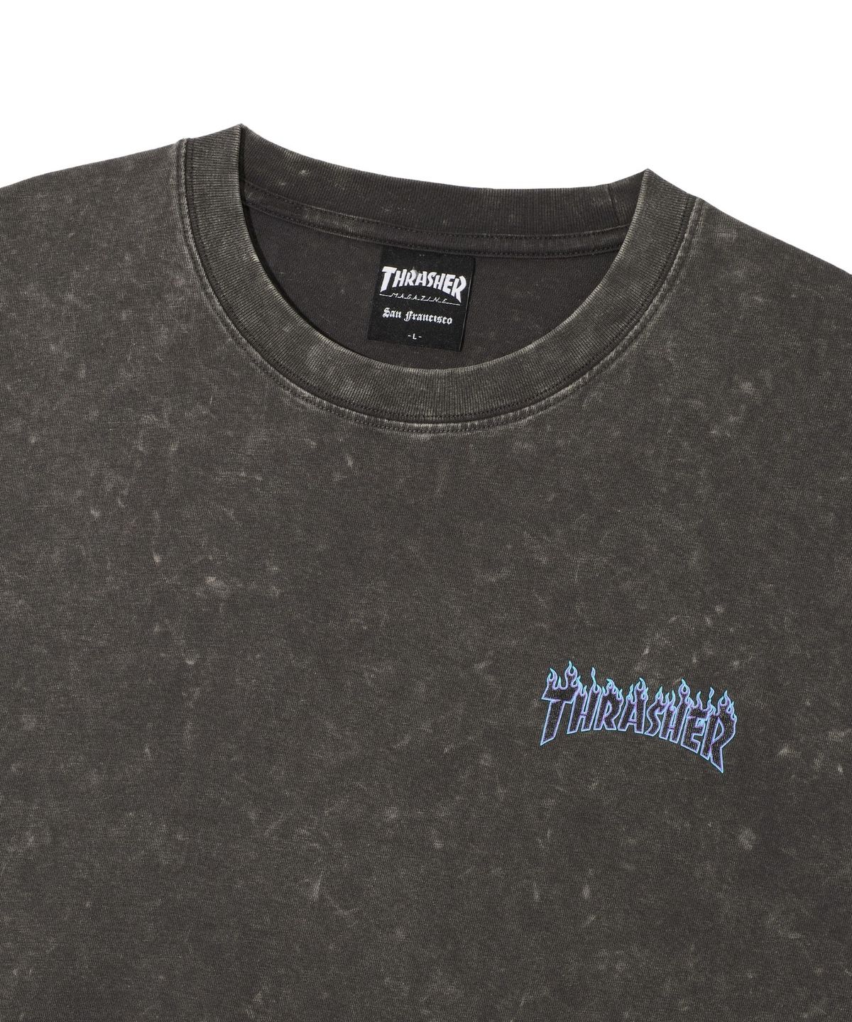 트레셔(THRASHER) 스몰 플레임 코멧워싱 반팔 티셔츠 차콜
