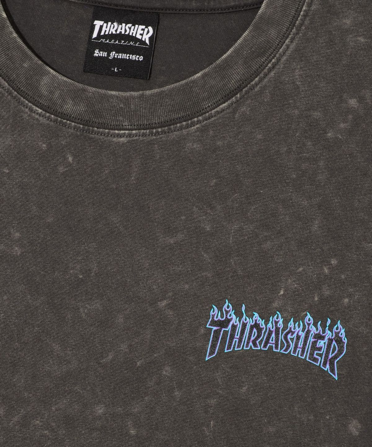 트레셔(THRASHER) 스몰 플레임 코멧워싱 반팔 티셔츠 차콜