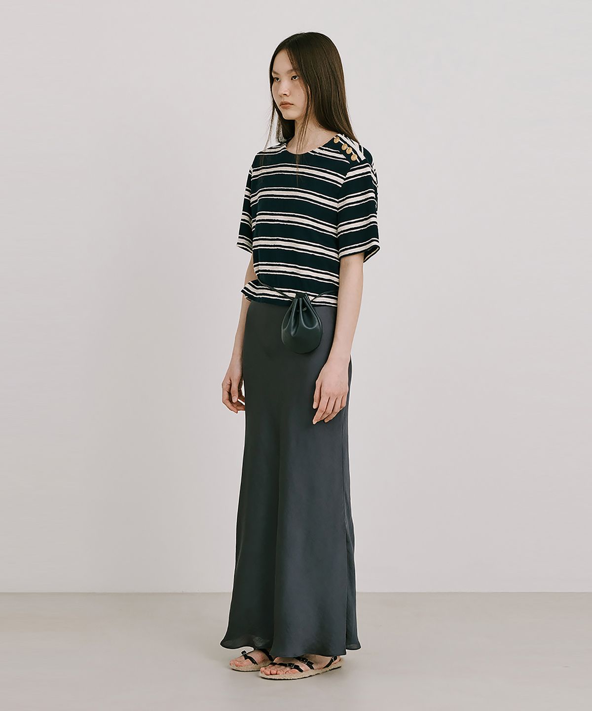 분더캄머(WNDERKAMMER) Stripe Jacquard Knit Short Sleeve T_Navy(스트라이프 자카드 니트 반팔 T_네이비)