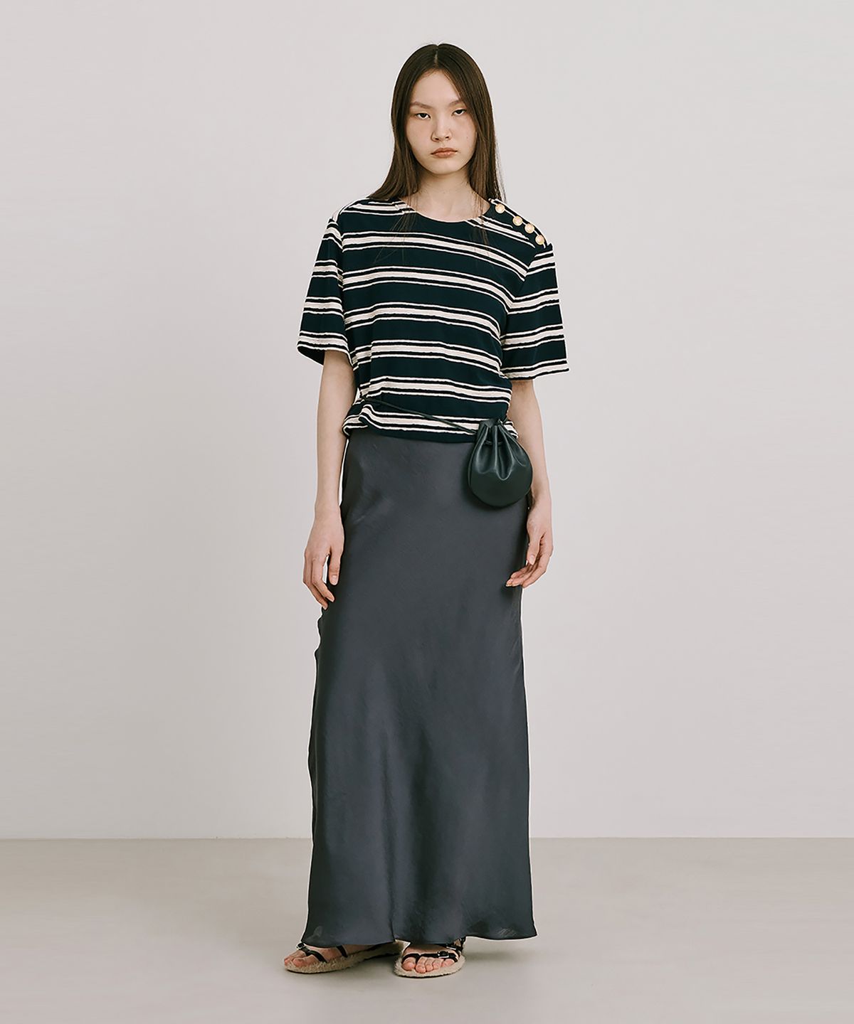 분더캄머(WNDERKAMMER) Stripe Jacquard Knit Short Sleeve T_Navy(스트라이프 자카드 니트 반팔 T_네이비)