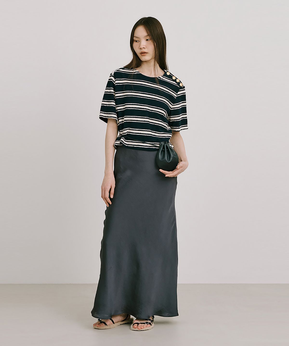 분더캄머(WNDERKAMMER) Stripe Jacquard Knit Short Sleeve T_Navy(스트라이프 자카드 니트 반팔 T_네이비)