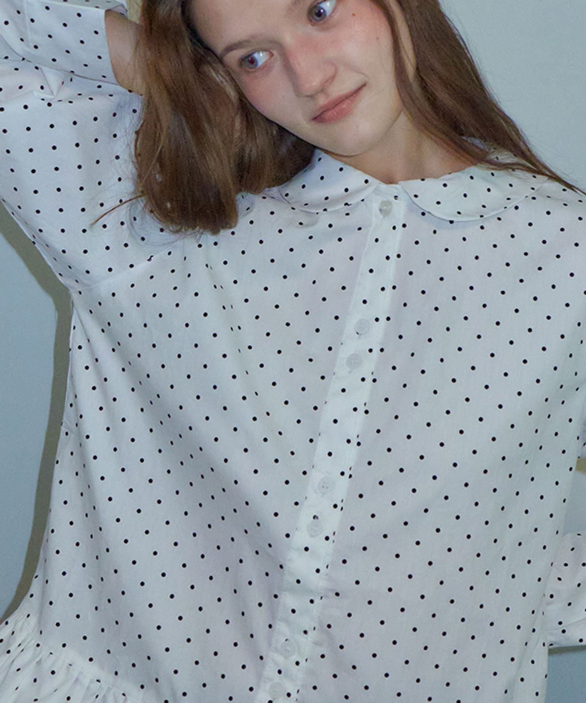 론론(RONRON) POLKA PEPLUM BLOUSE DOT WHITE