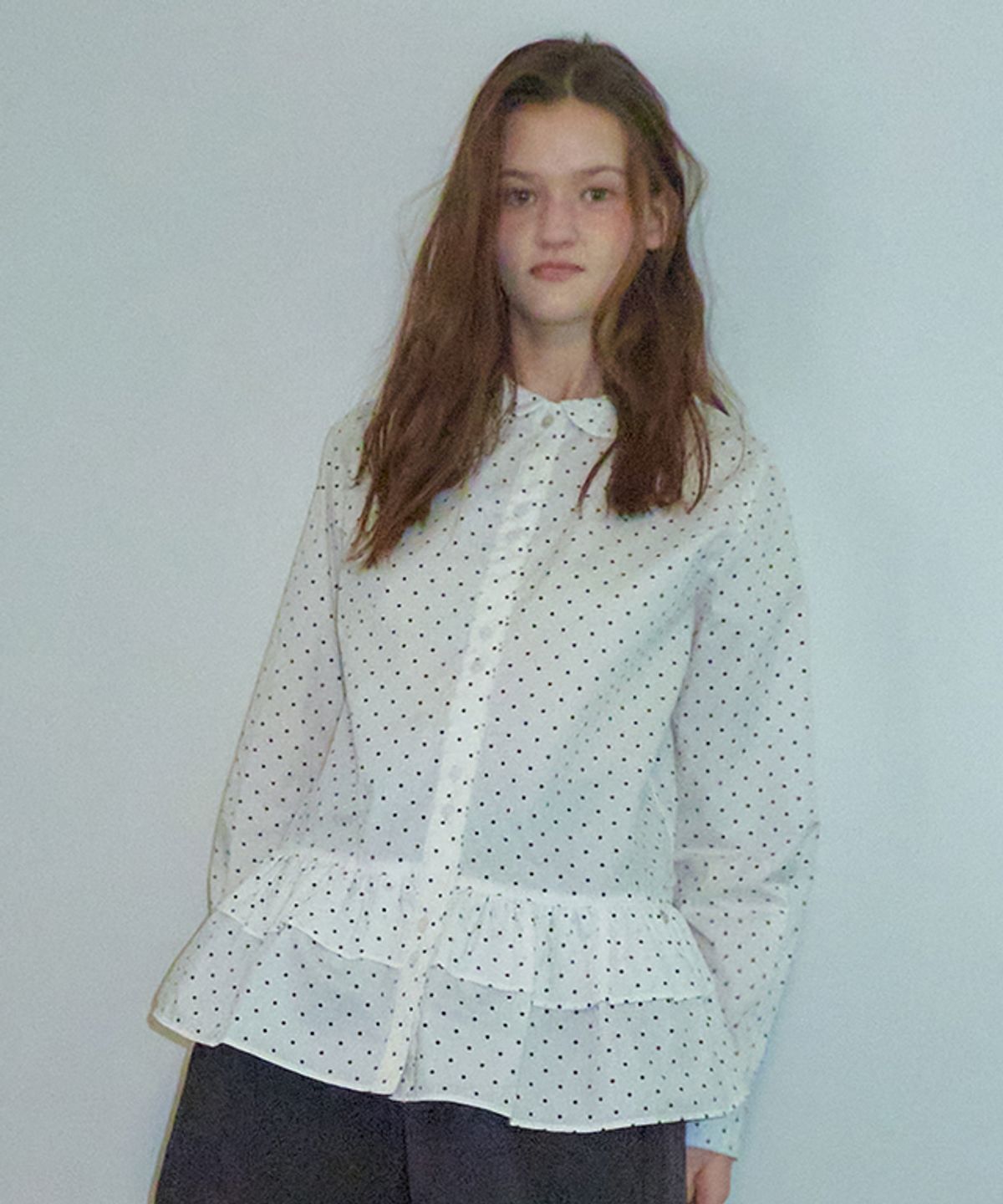 론론(RONRON) POLKA PEPLUM BLOUSE DOT WHITE