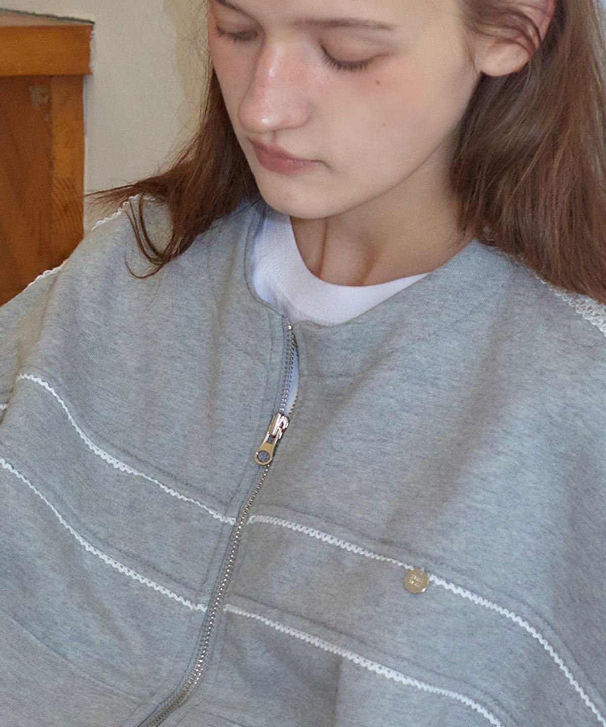 론론(RONRON) LINE TORCHON SWEAT ZIP UP GREY