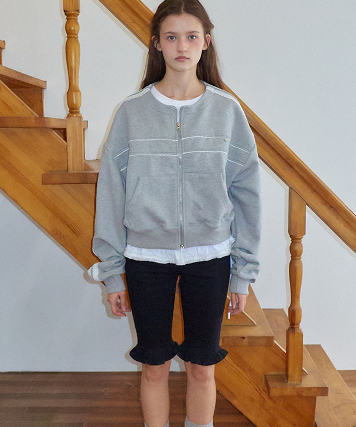 론론(RONRON) LINE TORCHON SWEAT ZIP UP GREY
