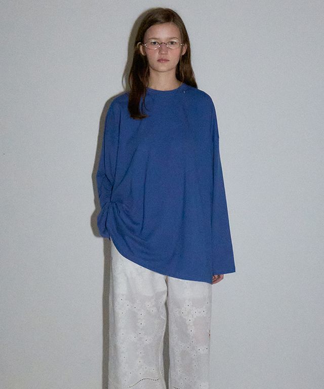 Tシャツ・カットソー RONRON MINI POINT LABEL STANDARD FIT LONG SLEEVE DUSTY BLUE MUSINSA | RONRON MINI POINT LABEL OVER FIT LONG SLEEVE BLUE