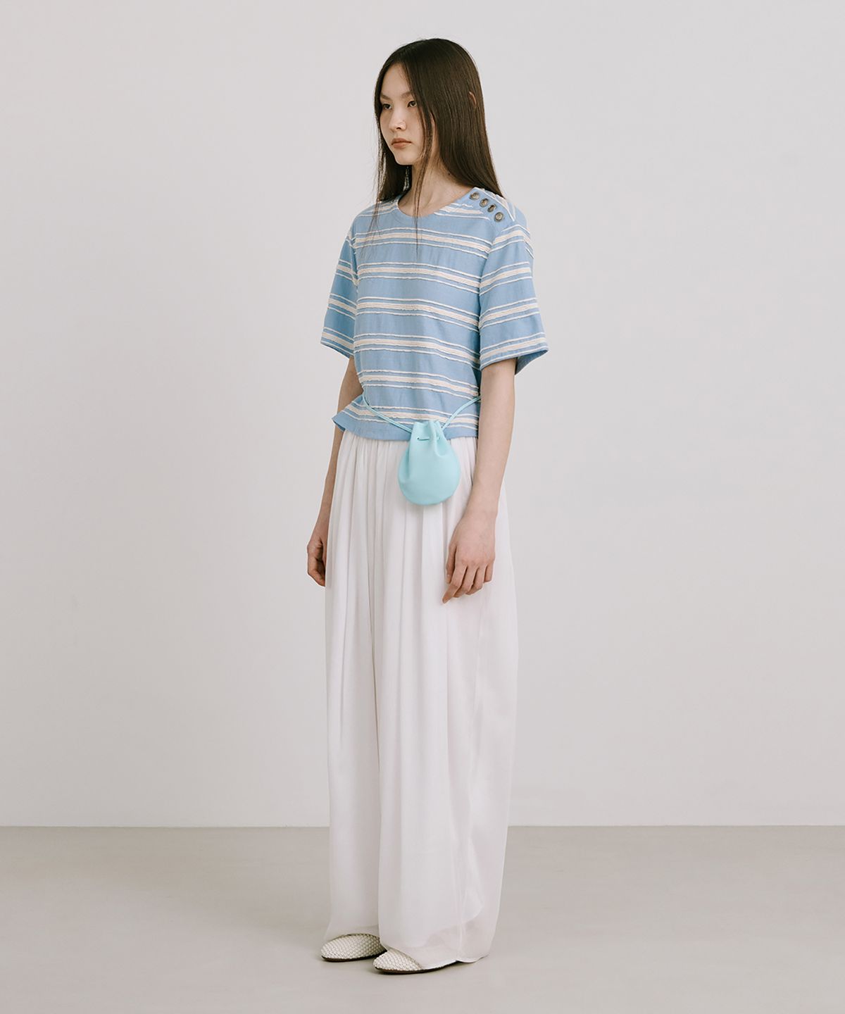 분더캄머(WNDERKAMMER) Stripe Jacquard Knit Short Sleeve T_Light Blue(스트라이프 자카드 니트 반팔 T_라이트블루)
