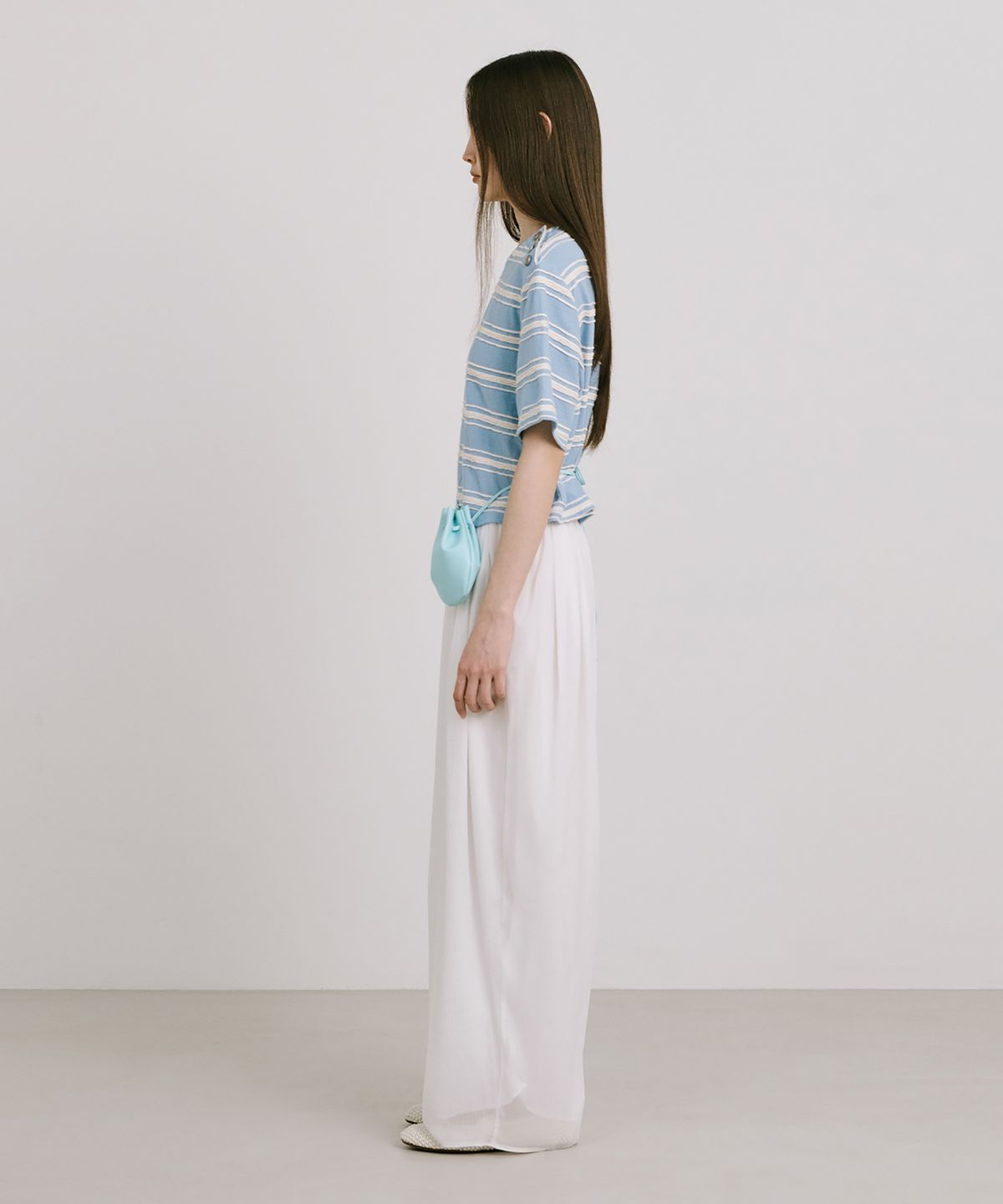 분더캄머(WNDERKAMMER) Stripe Jacquard Knit Short Sleeve T_Light Blue(스트라이프 자카드 니트 반팔 T_라이트블루)