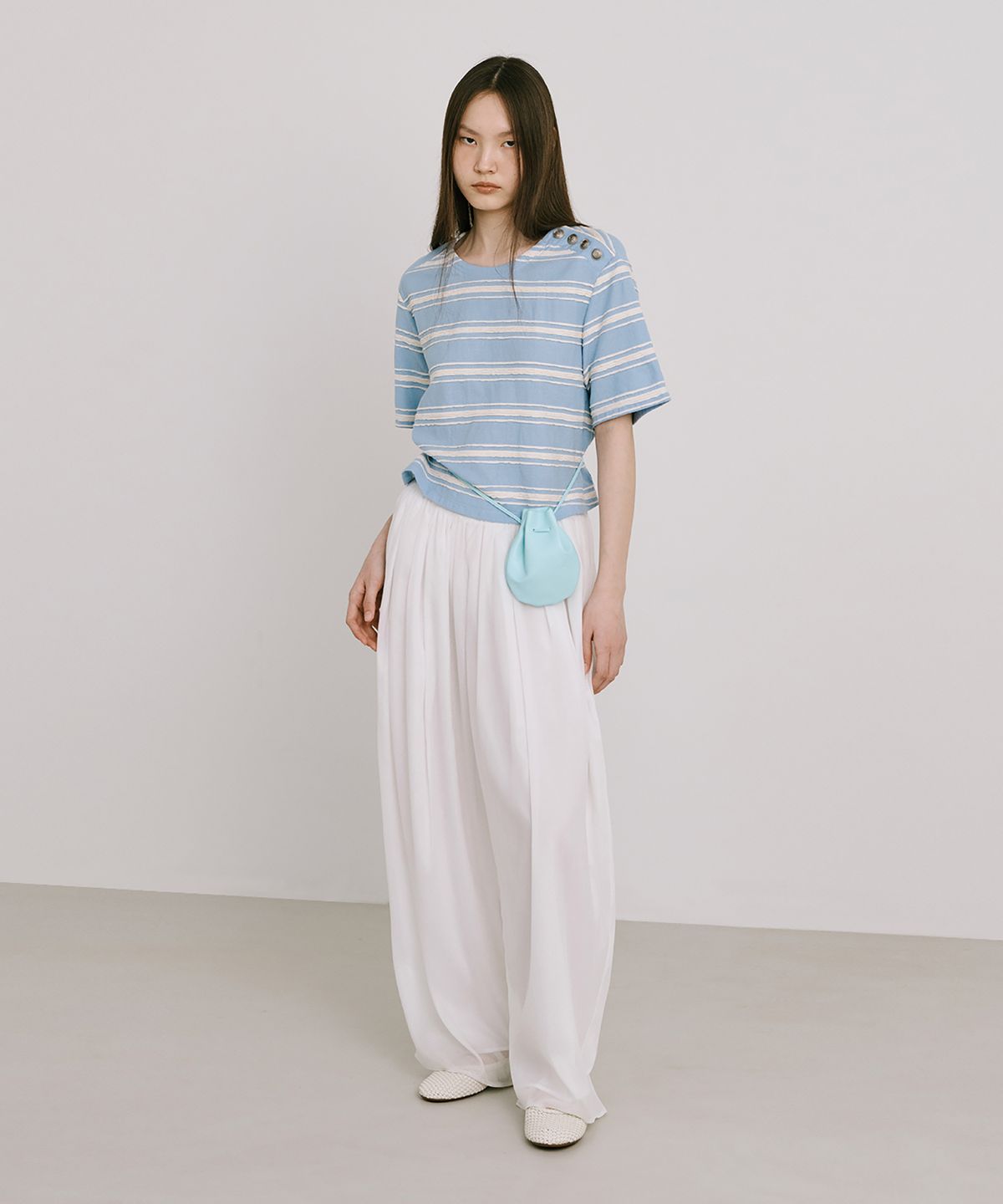 분더캄머(WNDERKAMMER) Stripe Jacquard Knit Short Sleeve T_Light Blue(스트라이프 자카드 니트 반팔 T_라이트블루)
