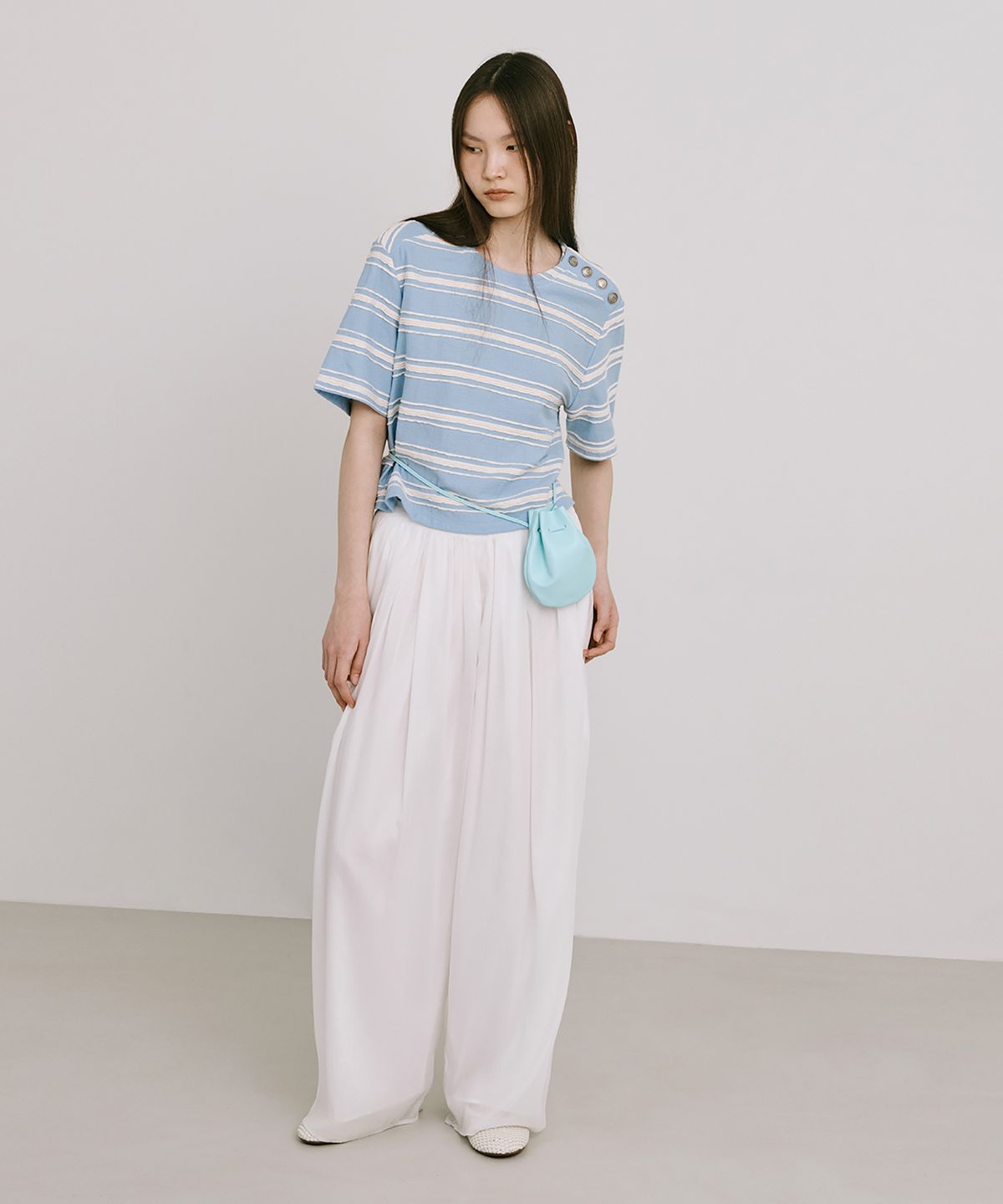 분더캄머(WNDERKAMMER) Stripe Jacquard Knit Short Sleeve T_Light Blue(스트라이프 자카드 니트 반팔 T_라이트블루)